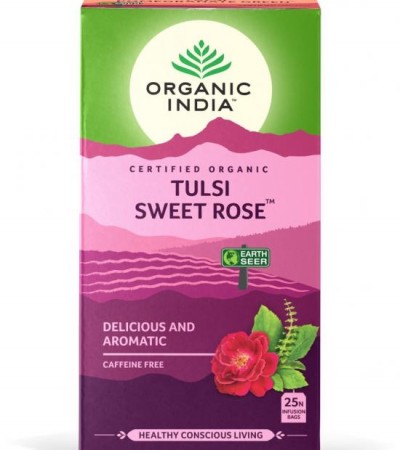 Tulsi sweet rose, økologisk te fra Organic India, teposer - midlertidig utsolgt