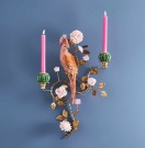 Vegglysestake med fugl, orange/gull/grønn thumbnail