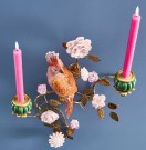 Vegglysestake med fugl, orange/gull/grønn thumbnail