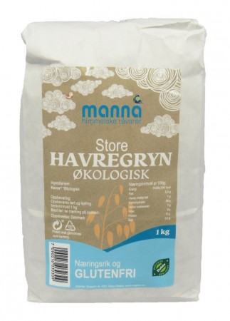Havregryn, store, glutenfri, 1 kg, økologisk, Manna