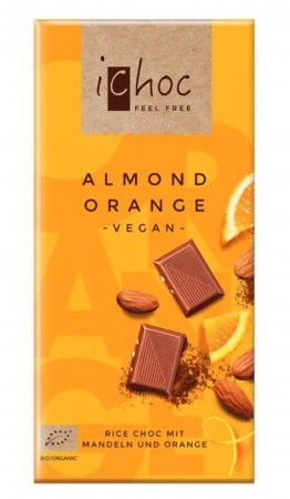 Lys sjokolade m/mandler & appelsin, vegansk og økologisk fra IChoc, 80g 
