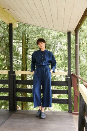 Work jumpsuit, buksedress i lin fra Linenfox - navy blue