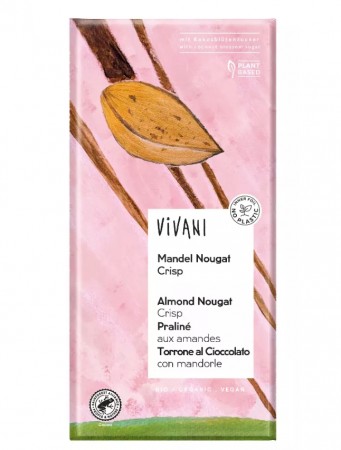 Lys sjokolade, mandel-nugat crisp,  økologisk og vegansk fra Vivani, 80g