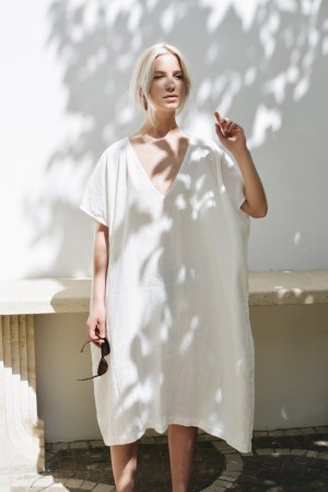 Amalfi dress, linkjole fra Linenfox - milky white (med lommer i sidene)