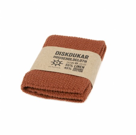 Kjøkkenklut i teracotta/murstein laget av 55 % lin og 45 % økologisk bomullsgarn fra Iris Handtverk