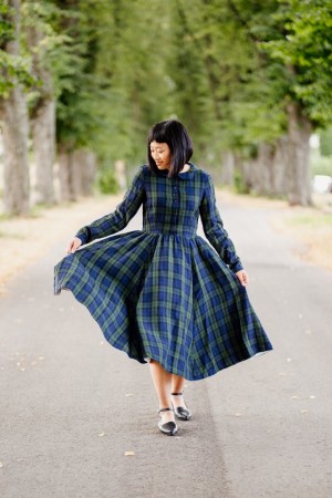 Classic Dress, Long Sleeves, Blue Tartan