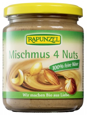 Nøttesmør mix, 4-nøtter, 250 g, økologisk, Rapunzel (ryddesalg)
