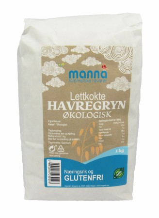 Havregryn, lettkokte, glutenfri, 1 kg, økologisk, Manna