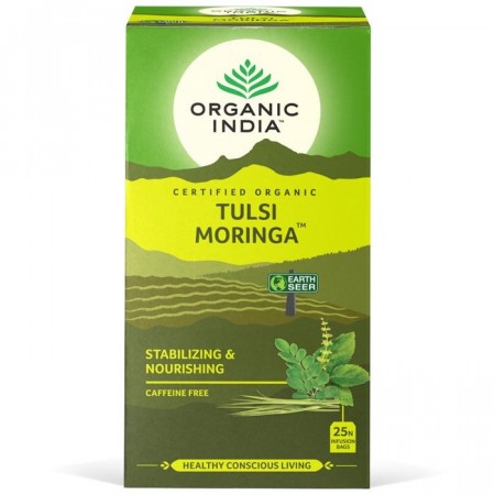 Tulsi moringa, økologisk te fra Organic India, teposer