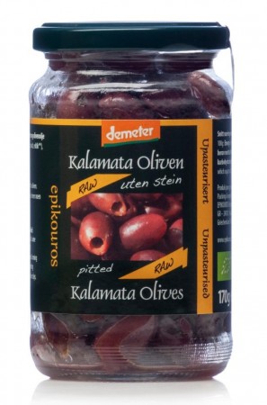 Oliven kalamata m/urter u/stein, 170 g, økologisk, Epikouros