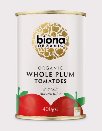 Whole plum peeled tomatoes, økologisk og hermetisk tomater fra Biona,  400 g