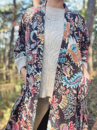 Svart Inka - Kantha Kimono bomull fra By Linn Andersen 