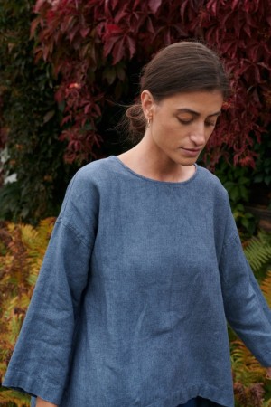 Harper shirt - topp fra Linenfox i ull og linblanding - Blue  (Kun 1 igjen i XL)