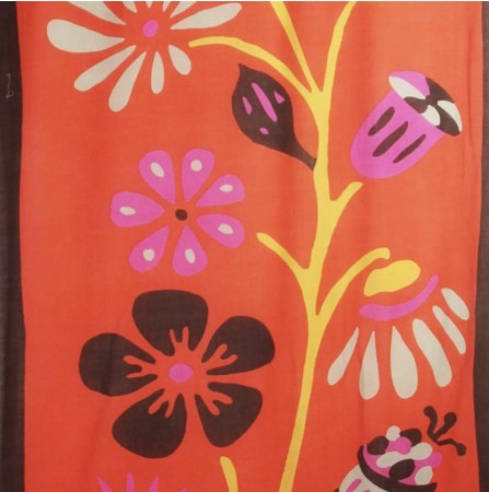 Ullskjerf oransje med blomster